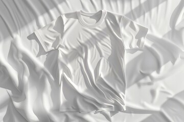 Obraz premium A single white t-shirt lying on a white sheet, a minimalist setup for photography or design projects