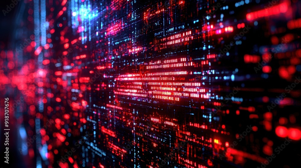Poster futuristic glowing digital data streaming in cyberspace, showcasing lines of code and light trails i