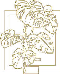 Vector sketch illustration silhouette design detail floral interior decoration plant in pot in box frame