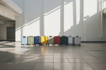 A row of suitcases sitting in a room