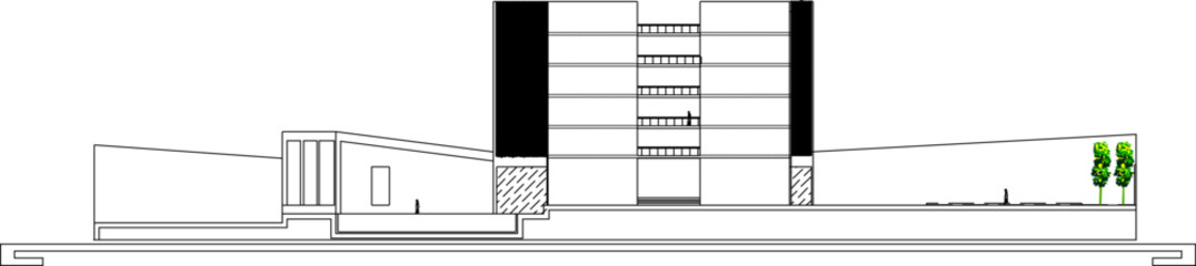 Obraz premium Vector sketch illustration of the silhouette of the construction detail design of a modern supermarket supermarket building