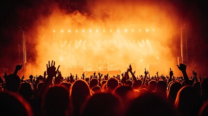 a crowd of people at a concert with their hands in the air