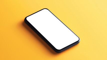 Modern smartphone with a blank white screen on a vibrant yellow background. Minimalistic design for tech-related concepts and mockups.