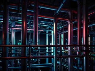 Building piping and energy systems Abstract Industrial Equipment with Neon Lights