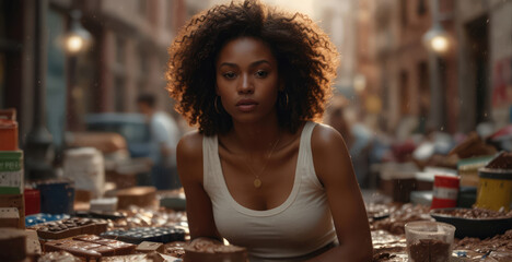 Fototapeta premium A Serene Gaze Amidst Chocolate Desires