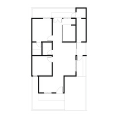 Black and White floor plan of a modern unfurnished house for your design. Suburban house vector blueprint. Architectural background.