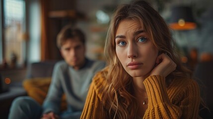 Obraz premium Fight, divorce or couple with anger, conflict or affair with marriage issue, home or ignore. Partners, mature woman or man with frustration, relationship problems or toxic with depression or cheating