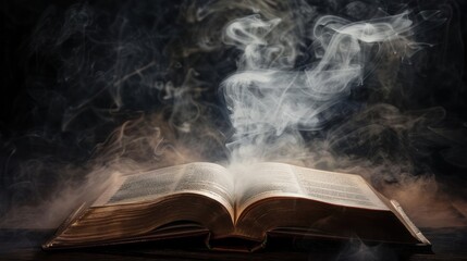 Ancient Book Surrounded by Smoke
