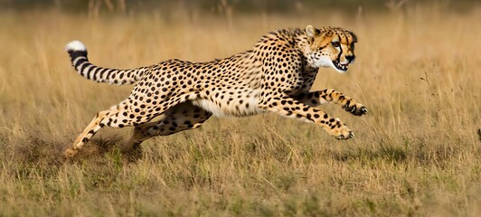 Obraz premium 87. A dynamic action shot of a cheetah leaping through the grass while hunting