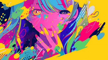 anime girl with pop art background