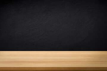 Empty wooden table top and color dark or gray wall background for showing products and advertisers. Template mock up for display of product. product promotion in the wall. for display or montage
