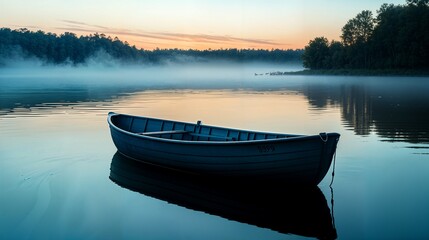 Obraz premium a small boat floating on top of a lake