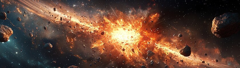 A stunning depiction of a cosmic explosion in space, showcasing vibrant colors and celestial bodies.