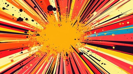 Abstract Background with Radial Stripes, Splatters, and Dots