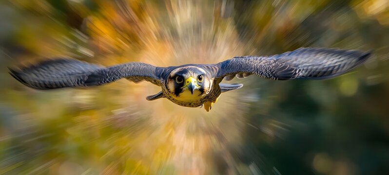 100. A dynamic action shot of a peregrine falcon diving at incredible speed with a blurred background