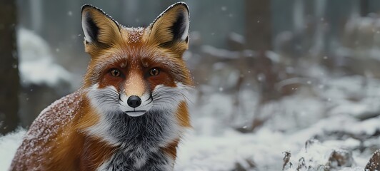 Obraz premium 5. A close-up of a playful red fox in a snowy forest, with its fur contrasting against the white snow