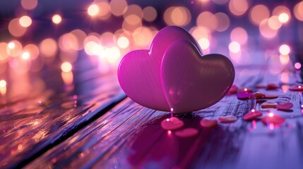 Two Pink Hearts on a Wooden Surface