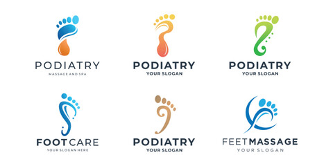 Set of podiatry foot therapy logo premium vector.