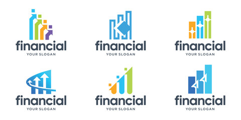 colorful finance logo with chart arrow up concept design.