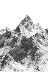 A black and white photo of a snowy mountain landscape, suitable for use in winter-themed designs or as a minimalist background