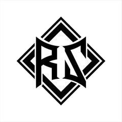 RZ Letter logo with abstract shield shape with square black outline on white background design
