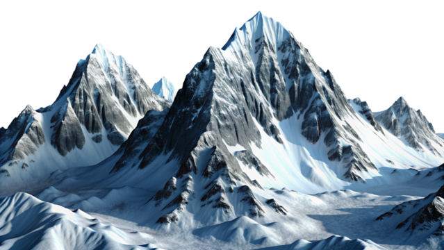 Majestic Snowy Mountains Isolated for Graphics on Transparent Background