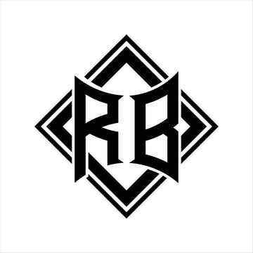 recommend clip art: RB Letter logo with abstract shield shape with square black outline on white background design