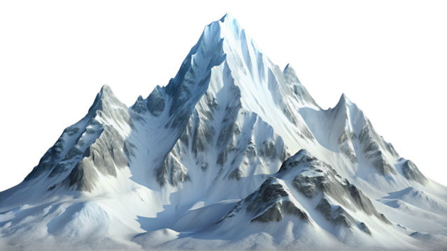 Majestic Snowy Mountains Isolated for Graphics on Transparent Background