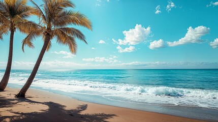 Fototapeta premium a couple of palm trees sitting on top of a beach