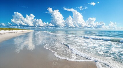 Naklejka premium a sandy beach with waves coming in to the shore
