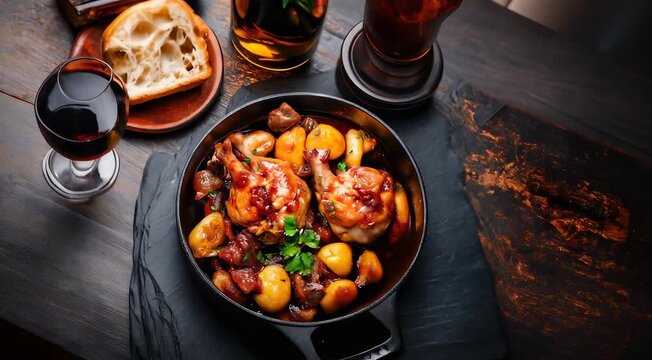 Coq au Vin - Traditional French food.