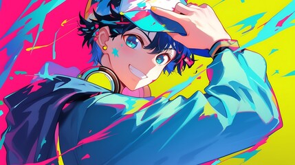 anime character with pop art background 