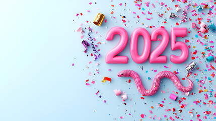 Celebrate 2025 with Pink Balloons and Confetti! Perfect for New Year's Eve or Party Decorations.