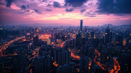 Fototapeta premium a view of a city at night from the top of a skyscraper