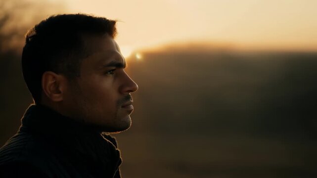 The determined profile of a vigil keeper looking towards the horizon ready to fight for what they believe in.