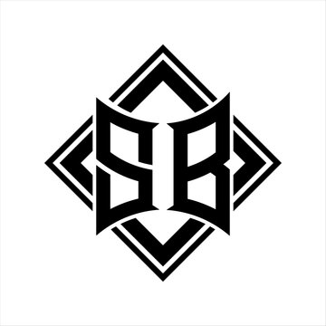 recommend clip art: SB Letter logo with abstract shield shape with square black outline on white background design