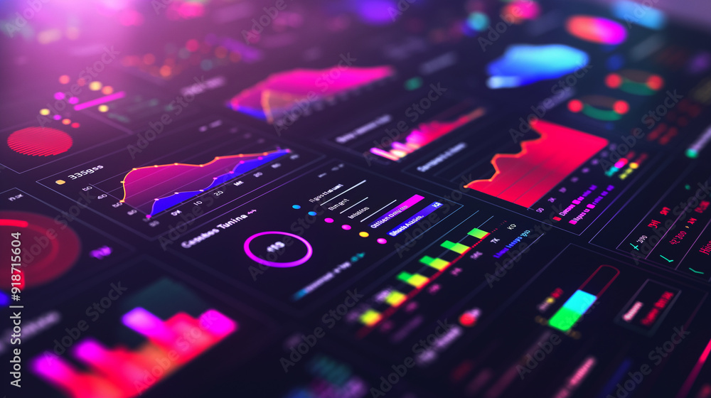 Poster modern dashboard displaying various business metrics, such as charts, graphs, and kpi indicators, bu