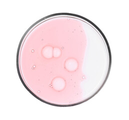 Petri dish with sample isolated on white, top view