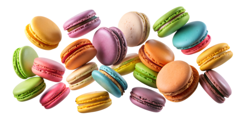 Assorted Macarons in Air Isolated for Graphics on Transparent Background