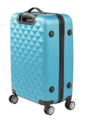 One light blue suitcase isolated on white