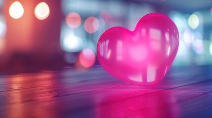 Pink Heart on a Wooden Table
