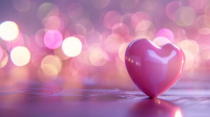 Pink Heart on a Wooden Table with Lights