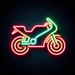 red bicycle icon , vector in neon color sign  isolated on black background