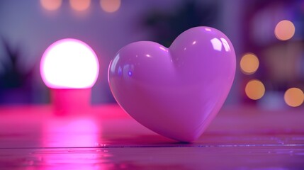 Pink Heart on a Wooden Table with Lights