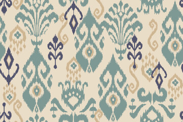 Ikat paisley embroidery on the fabric in Indonesia,India and asian countries.geometric ethnic oriental seamless pattern.Aztec style. illustration.design for texture,fabric,clothing,wrapping,carpet