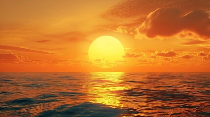 A golden sunset casts a warm glow on the rippling ocean waves, creating a breathtaking scene.