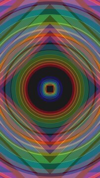 Zoom in rainbow color half circle design. Ornamental rainbow light rays kaleidoscope ethnic tribal psychedelic pattern animation seamless loop New quality retro vintage holiday native colorful