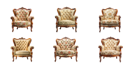 Elegant Vintage Armchair Isolated for Graphics on Transparent Background