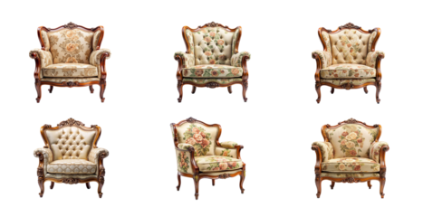 Elegant Vintage Armchair Isolated for Graphics on Transparent Background