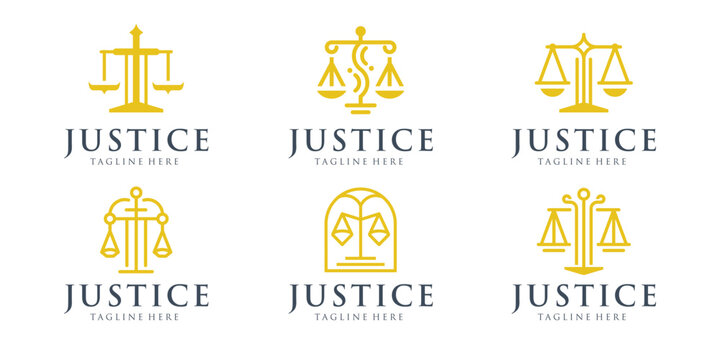 Set of minimalist justice and scale logo design.